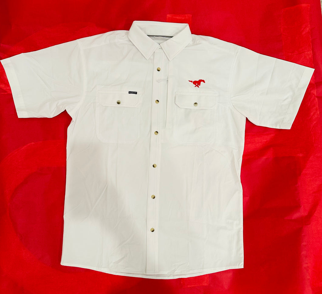 NEW!!! PONCHO White Shirt with Red Mustang